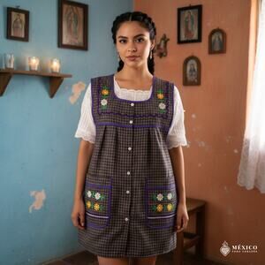 Mexican Embroidered Apron – Basic Handmade Apron with Floral Design 19x30 in